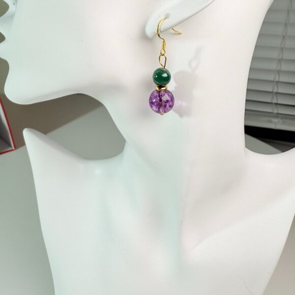 Amethyst & Malachite Jewelry Set – Bracelet + Earring - Picture 7 of 12